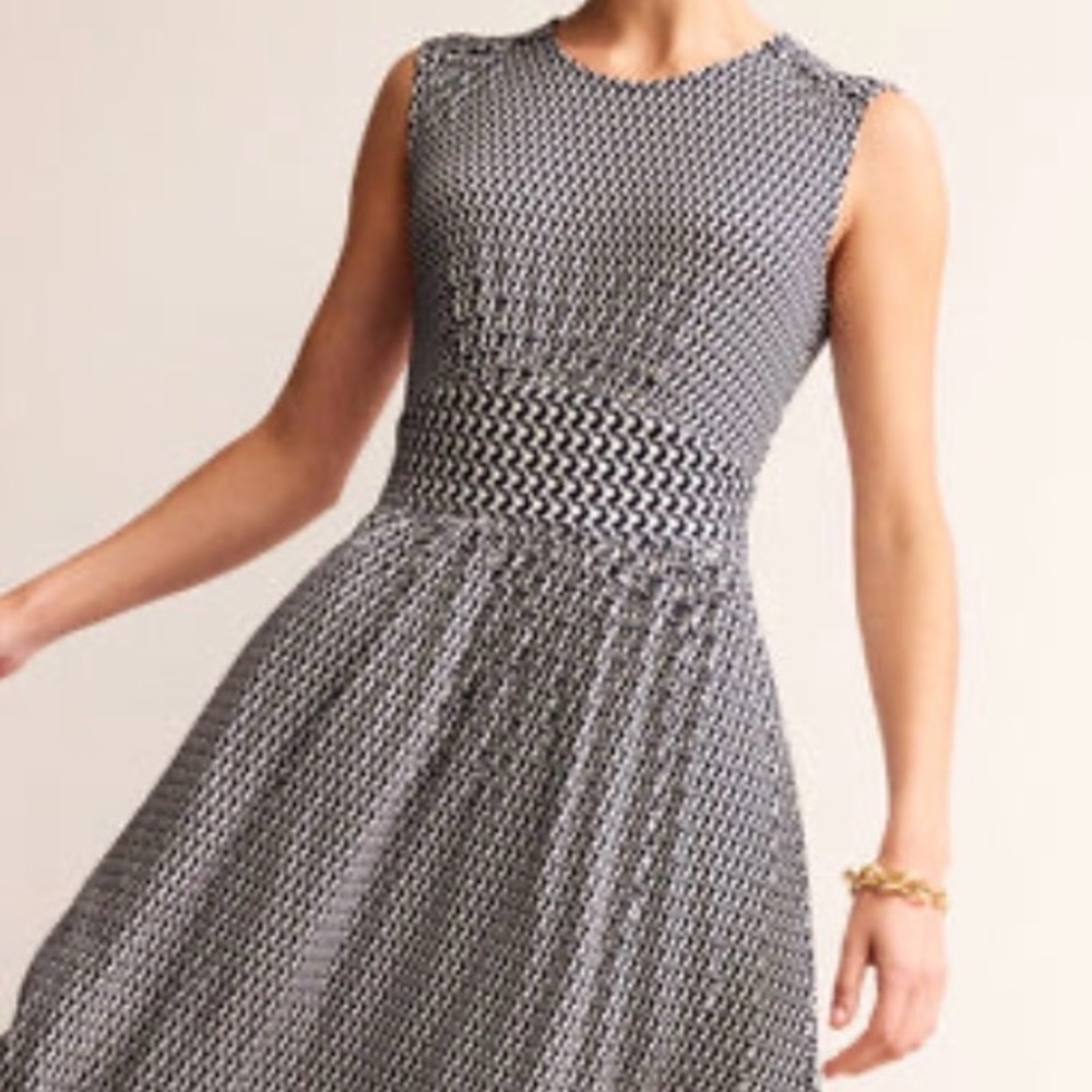 Boden Thea Sleeveless Midi Dress, French Navy, Arc Geo, 2 PETITE